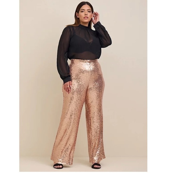 Torrid gold PULL-ON WIDE LEG SEQUIN HIGH-RISE PANT - Picture 4 of 10